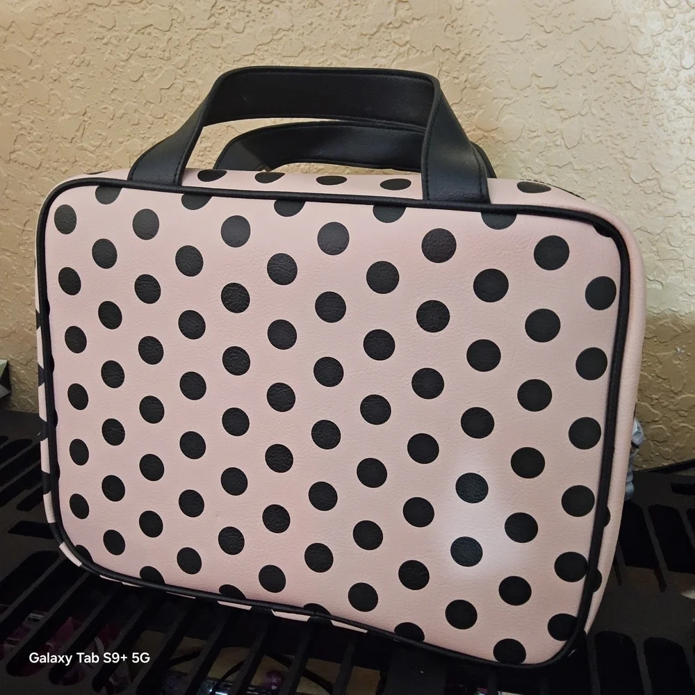 Betsey Johnson Pink and Black Polka Dot Cosmetic Bag